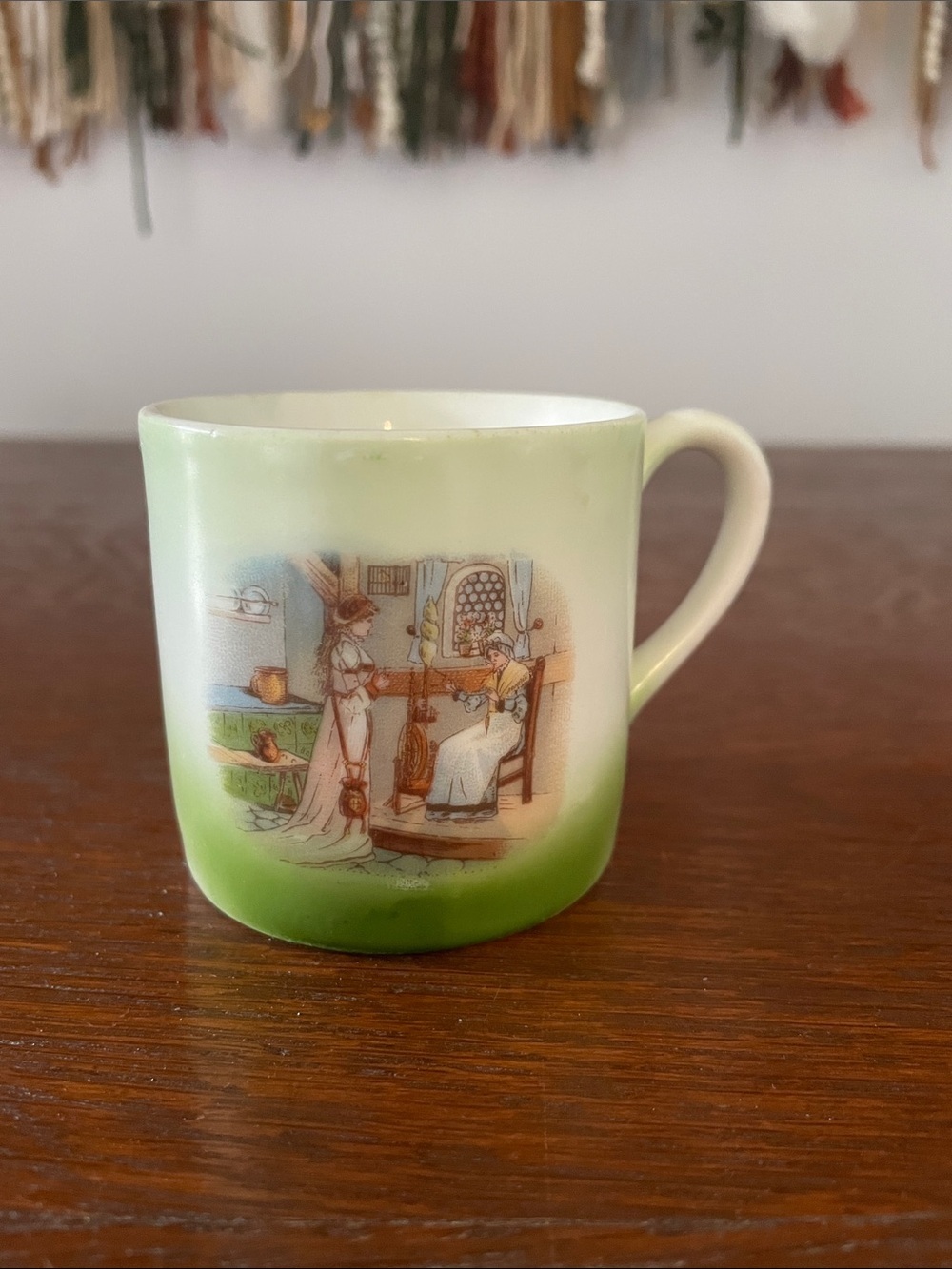 Green Victorian Scene Porcelain Cup kids size